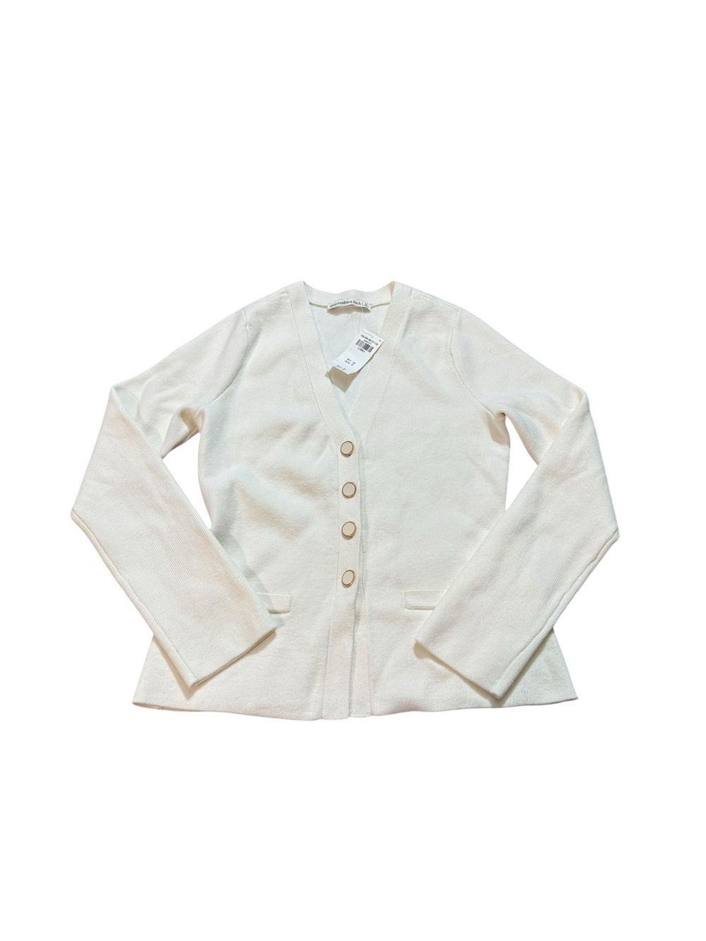 Abercrombie & Fitch V-Neck Cardigan Sweater XS Cream White Button Front NWT